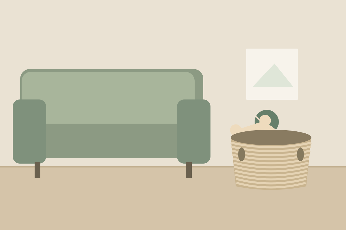 Concept illustration of dog toy storage in a small home
