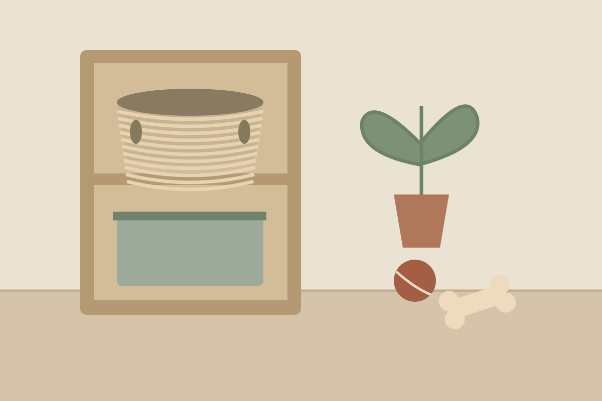 Concept illustration of dog toy storage in a small home